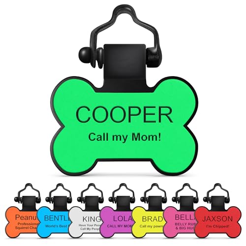 The Original Silicone Silent Dog Tag - Personalized Engraved Soundless Pet ID - As Seen On Shark Tank - Durable - Never Fades - Bone - Green - color: Green, size: Bone