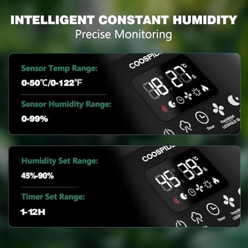 Coospider Reptile Fogger Humidifier, Automatic Humidifiers for Reptiles Tank, Terrarium Humidifiers with Dual Hose Timer Humidity Control, Reptile Mister for Amphibians Herps Vivarium (5L/1.32Gallon) - size: 5L/1.32Gallon-Dual-UP