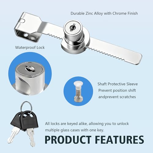 4 Pack Sliding Glass Door Ratchet Locks Display Case Lock with Chrome Finish Keyed Alike Fits 4-8mm Glass Secure Showcase Display Case Lock for Cabinets