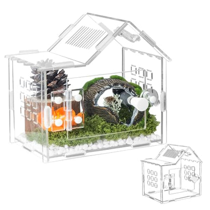 Jumping Spider Enclosure for Small Species, Acrylic Reptile Terrarium Habitat with Feeding Hole for Tarantulas, Praying Mantis, Gecko,Insects, Hermit Crab, Lizard, Snails Isopods - 6"*4"*6"