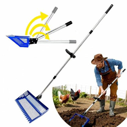 Chicken Poop Scooper Rake, 2-in-1 304 Stainless Steel 15 Inch Scoop | 35-63 Inch Adjustable Handle, Durable 304 Stainless Steel, Sand & Litter Sifting, Chicken Coop & Pet Waste Cleaning - color: blue