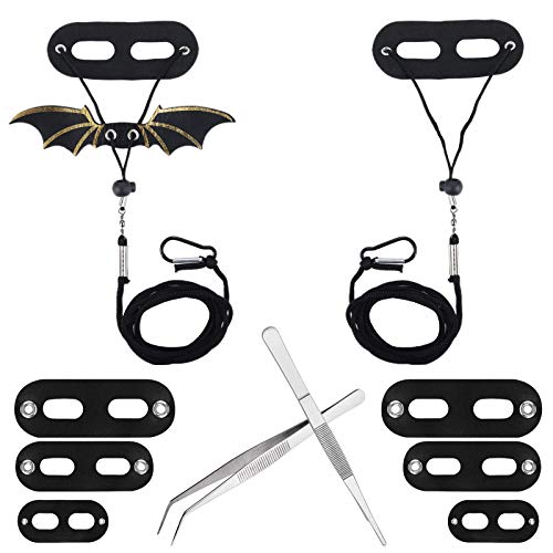 4 PCS Adjustable Bearded Dragon Harness and Leash, 2 Style 3 Size Adjustable Reptile Lizard Leash, 2 PCS Feeding Tweezers for Lizard Reptiles Amphibians Small Pet Animals