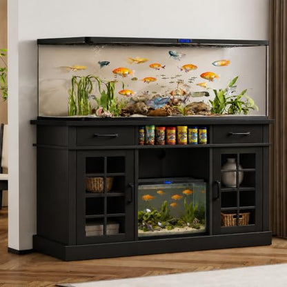 55-75 Gallon Fish Tank Stand, 75 Gallon Aquarium Stand, 1100LBS, Black | Farmhouse Heavy Duty Wood Fish Tank Stand 55+ Gallon with Storage Cabinet for Turtle Tank, Reptile Terrarium - color: Black