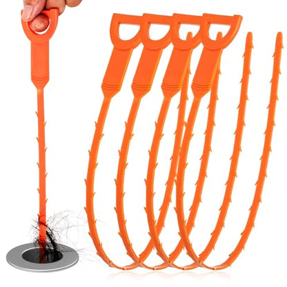 Drain Snake Clog Remover - 4 Pack 20 Inch Flexible Hair Tool | Drain Snake, Clog Remover Tool, Non-Chemical Cleaner, For Kitchen, Sink, Shower, Tub, Toilet - style: Drain Snake 4pcs