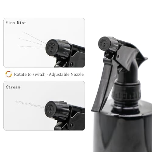 360° Water Spray Bottle 2 Pack 16 oz Continuous Plastic Empty Spray Bottles Mister for Hair,Cleaning,Plants,Upside Down,Fine Mist and Stream Setting,Black - color: Black