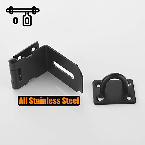 JQK Door Hasp Latch 90 Degree, Stainless Steel Safety Angle Locking Latch for Push/Sliding/Barn Door, 1.5mm Thickness Matte Black, 4 Inch, DH901-PB - size: 4Inch-Black-90degree