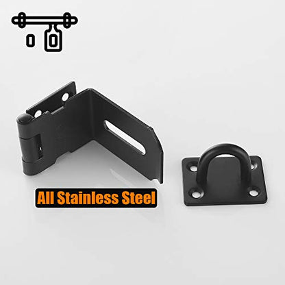 JQK Door Hasp Latch 90 Degree, Stainless Steel Safety Angle Locking Latch for Push/Sliding/Barn Door, 1.5mm Thickness Matte Black, 4 Inch, DH901-PB - size: 4Inch-Black-90degree