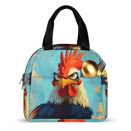 Funny Rooster Chicken Lunch Bag for Women Men | Insulated Lunch Box Leakproof Food Meal Containers Reusable Foldable 6L Capacity Lunch Tote Bags for Work Picnic Travel - color: style-8