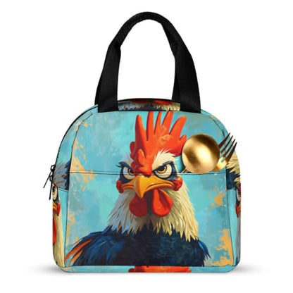 Funny Rooster Chicken Lunch Bag for Women Men | Insulated Lunch Box Leakproof Food Meal Containers Reusable Foldable 6L Capacity Lunch Tote Bags for Work Picnic Travel - color: style-8