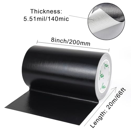 BOMEI PACK Adhesive Black Aluminum Foil Heat Shield Tape Barrier 8in x 66ft, Fiberglass Thermal Insulation Reflective Material High Temp Protection 1Pack - size: 8inch x 66ft
