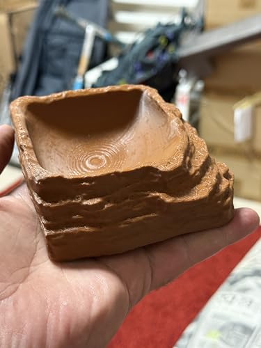 ReptiRock 3D Printed Reptile Worm Dish - Escape-Proof Worms and Mealworm Feeder Bowl - Eco-Friendly PLA Rock Texture Food Water Dish for Bearded Dragon, Gecko, Lizard, Brown