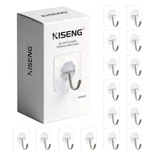 16 Pack Crystal Clear Adhesive Hooks for Hanging, Heavy Duty 22lb | Sticky Hooks, Invisible Clear Wall Hooks No Drill No Damage, Waterproof Shower Hooks for Bathroom Kitchen Towel Keys