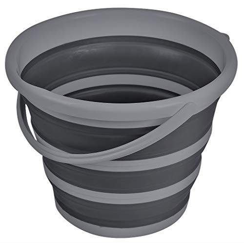 Brookstone Collapsible Bucket, Foldable Cleaning Bucket with Handle, Household Essentials Cleaning Basin and Dust Mop Bucket, Collapsible Wash Basin for Car Cleaning, [2.6 Gal. 10L] Round, Grey - color: Grey, Round, size: 2.6 Gallon