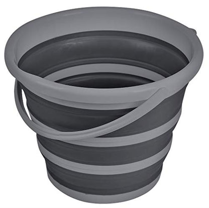 Brookstone Collapsible Bucket, Foldable Cleaning Bucket with Handle, Household Essentials Cleaning Basin and Dust Mop Bucket, Collapsible Wash Basin for Car Cleaning, [2.6 Gal. 10L] Round, Grey - color: Grey, Round, size: 2.6 Gallon