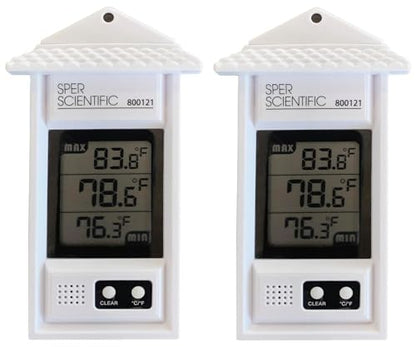 Sper Scientific Compact Digital Min/Max Thermometer 800121 - Wide Range Temperature Logger with Clear LCD Display - Ideal for Laboratories, Food Storage, HVAC & Greenhouses - 2 pc - size: 2 Pack