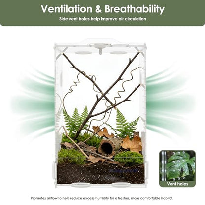Acrylic Jumping Spider Enclosure, 4.3 x 4.7 x 7.8 in Clear Terrarium | Front opening ventilated habitat for jumping spiders, small spiders and slow-moving invertebrates; clear acrylic display. - size: 4.33 x 4.72 x 7.87 inches（11x12x20cm）