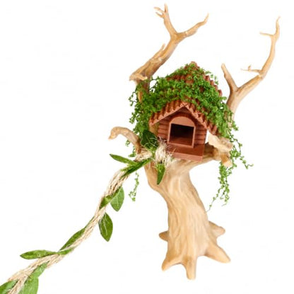 Jumping Spider Enclosure Accessories Kit Water Dispenser Magnetic Tree Trunk Hide with Artificial Moss Tree House Climbing Rope Spider Habitat Decor for Jumping Spider Terrarium Reptile Tank
