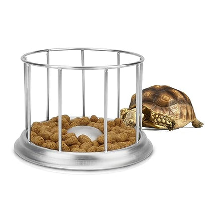Wontee Tortoise Feeding Dish Reptile Water Dish Food Bowl Stainless Steel Feeder for Tortoises Lizards Turtles Chameleon (M) - size: M