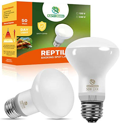 New Upgrade Reptile Heat Lamp Bulb (3rd Gen No Broken), 50W 2 Pack Basking Spot Light for Reptiles & Amphibians,UVA Daylight Heat Bulb for Bearded Dragon, Turtle - color: 50*2