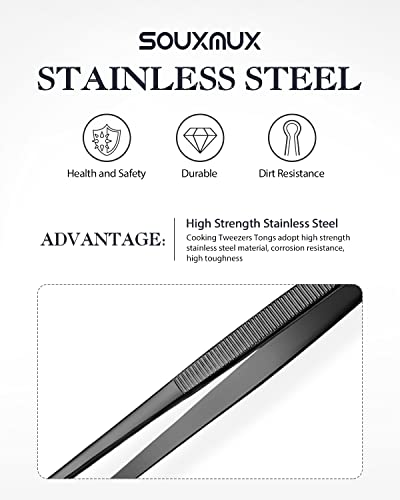 10-inch Cooking Tweezer and Offset Tweezer Set, Tongs Precision Serrated Tips, Stainless Steel Professional Chef Tweezer Kitchen Tools for BBQ, Plating and Serving - size: 10-inch