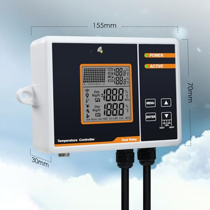Digital Temperature Controller, Smart Thermostat Controlled Outlet Plug with Day Night Control and Ultra High/LowTemperature Alarm, Thermostat for Reptiles, Greenhouses,Aquarium