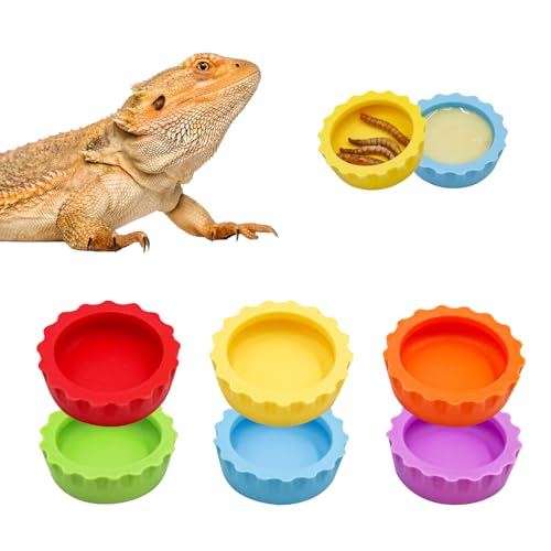 6-Pack Silicone Reptile Feeding Dishes – Soft, Colorful Mini Bowls for Bearded Dragons, Geckos, Hermit Crabs & Small Pets | Food, Water & Supplement Dish Set (3x2.5x1cm)