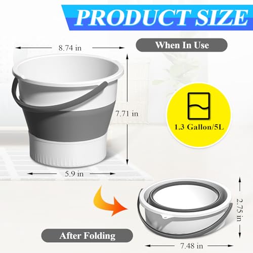 Collapsible Bucket 1.3 Gallon/5L Small Plastic Household Cleaning Mop Buckets Foldable Water Bucket for Car Wash Fishing Camping Beach (White) - color: White
