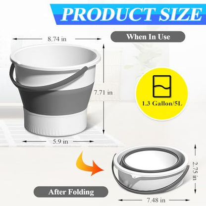 Collapsible Bucket 1.3 Gallon/5L Small Plastic Household Cleaning Mop Buckets Foldable Water Bucket for Car Wash Fishing Camping Beach (White) - color: White