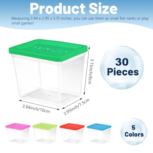 25 Pack Plastic Fish Bowl with Lids, 12 Oz Small Terrariums Carrier Cage | Mini Rectangle Gold Fish Tank, Fishbowl Candy Bowl, Tarantula Enclosure Snake Breeding Case, Fish Box for Pets