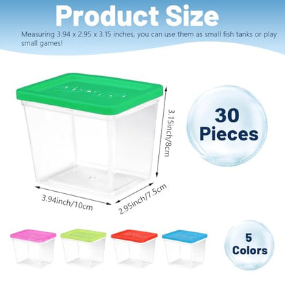 25 Pack Plastic Fish Bowl with Lids, 12 Oz Small Terrariums Carrier Cage | Mini Rectangle Gold Fish Tank, Fishbowl Candy Bowl, Tarantula Enclosure Snake Breeding Case, Fish Box for Pets