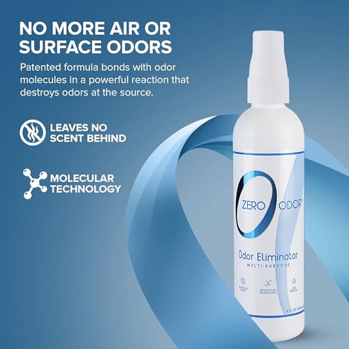Zero Odor Multi-Purpose Odor Eliminator, Car & Room Air Freshener, 8 oz | Unscented Travel Size Spray for Bathroom, Closet, Kitchen & Small Spaces, Over 1,000 sprays - size: 8 Fl Oz (Pack of 1)