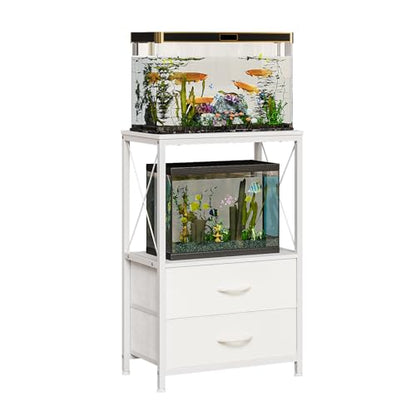 10 Gallon Aquarium Stand with 2 Drawers, White | 10 Gallon Fish Tank Stand; 2-Tier Storage Shelf; Heavy-Duty Metal Frame; Reptile & Turtle Tank Stand; White Finish - color: White
