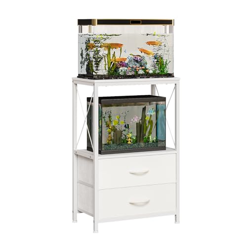 10 Gallon Aquarium Stand with 2 Drawers, White | 10 Gallon Fish Tank Stand; 2-Tier Storage Shelf; Heavy-Duty Metal Frame; Reptile & Turtle Tank Stand; White Finish - color: White