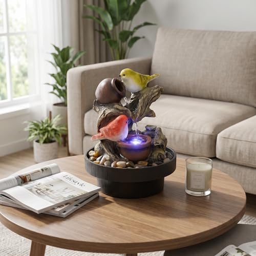 Resin LED Indoor Water Fountains | Office, Home Relocation Gifts - color: Little Bird