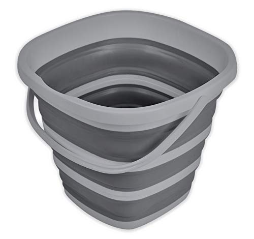 Brookstone Collapsible Bucket, Foldable Cleaning Bucket with Handle, Household Essentials Cleaning Basin and Dust Mop Bucket, Collapsible Wash Basin for Car Cleaning, [2.6 Gal. 10L] Square, Grey - color: Grey, Square, size: 2.6 Gallon