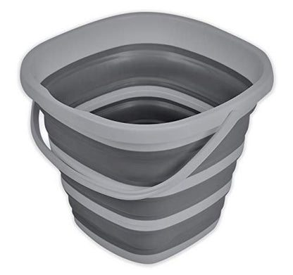 Brookstone Collapsible Bucket, Foldable Cleaning Bucket with Handle, Household Essentials Cleaning Basin and Dust Mop Bucket, Collapsible Wash Basin for Car Cleaning, [2.6 Gal. 10L] Square, Grey - color: Grey, Square, size: 2.6 Gallon