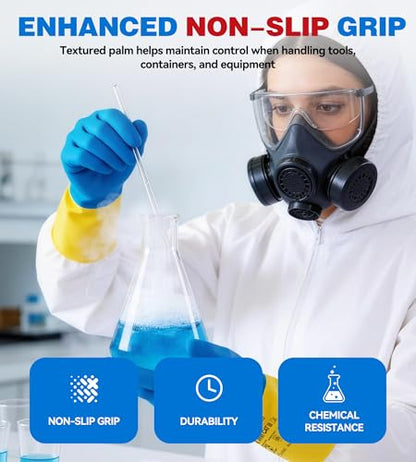 AnTools Neoprene and Rubber Blend Heavy-Duty Chemical Gloves, Protective industrial gloves for Resist Acid, Alkali, Hazmat, cleaning, dishwashing, X-Large - color: Black (Pack of 1), size: X-Large (10)