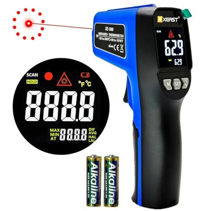 Infrared Thermometer Temperature Gun -58°F ~1076°F(-50~580℃), Digital Thermometer Temp Gun with Adjustable Emissivity & Max and Min Measure, Laser Temp Gun for Cooking, Pizza Oven, Grill & Engine