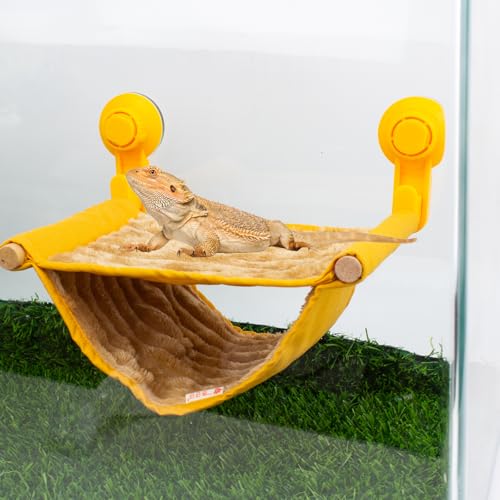 FlidRunest Bearded Dragon Hammock with Suction Cups, Soft Lizard Hammock Bed, Winter Warm House Tent, Reptile Tank Perch-Yellow - color: Standard - Yellow