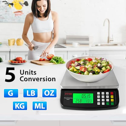 Large Digital Kitchen Scale 40kg/88lb Stainless Steel Price Computing Scale Counting Scale Deli Scale with LCD Display for Baking Bread Cooking Meat Prep Parts and Coins Adapter Included (Black) - color: Black 40kg