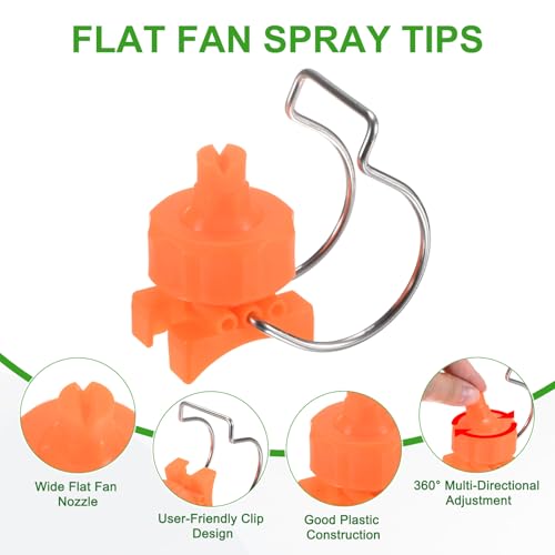 M METERXITY 3-Pack Flat Fan Spray Tips, 3.6mm Pore Plastic Spray Nozzle with Clip Adjustable Atomization Nozzle for 1-1/2" Hose, 0.71 Cubic Meters Per Hour [Orange, 65 Degree] - size: 3.6mm x 1-1/2"