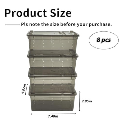 PINVNBY 8 PCS Reptile Feeding Box Portable Snake Breeding Box Reptile Transport Container 7.48"x4.92"x2.95" Plastic Pet Houses for Lizard Spider Scorpion Gecko Insect Tortoise Treefrog(Black)