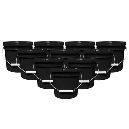 1-Gallon Bucket with Airtight Lid – Made in USA, Food Grade BPA Free Plastic, Heavy Duty Multi-Use, Metal Handle with Grip, Stackable Storage – Black, 10 Pack - color: Black, size: 10