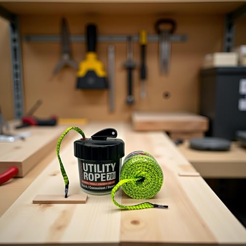 Rapid Rope Canister, 70ft Neon Green Tactical Paracord, 1100lb Test, USA | Heavy Duty Poly Rope Test Cord, Non-Tangle Dispenser Included, For Hiking, Camping, Survival, Utility, Stocking Stuffer, Gift - size: 70ft, style: Neon Green
