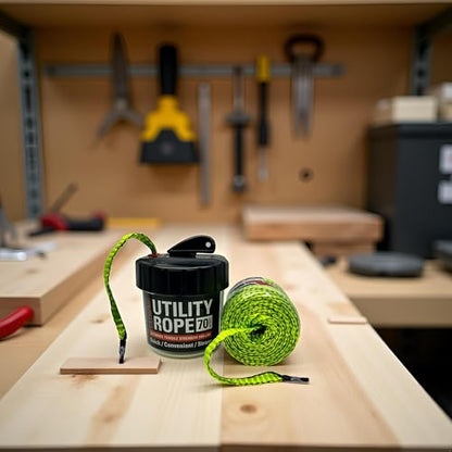 Rapid Rope Canister, 70ft Neon Green Tactical Paracord, 1100lb Test, USA | Heavy Duty Poly Rope Test Cord, Non-Tangle Dispenser Included, For Hiking, Camping, Survival, Utility, Stocking Stuffer, Gift - size: 70ft, style: Neon Green