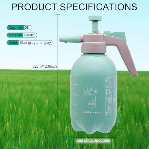 68oz Garden Pump Sprayer, 2L Hand Pressure Sprayer Bottle with Safety Valve, 0.5 Gal Lawn Adjustable Sprayer for Plant Mister Spraying Weeds Home Cleaning Watering (Light Blue)