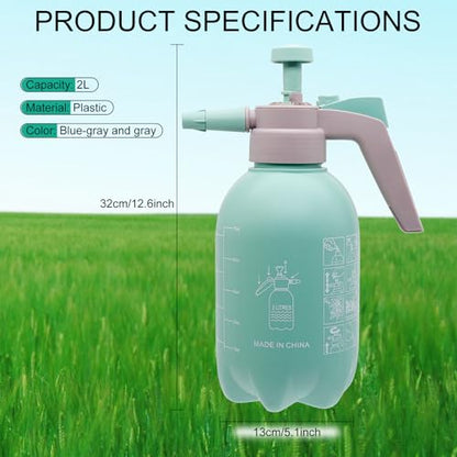 68oz Garden Pump Sprayer, 2L Hand Pressure Sprayer Bottle with Safety Valve, 0.5 Gal Lawn Adjustable Sprayer for Plant Mister Spraying Weeds Home Cleaning Watering (Light Blue)
