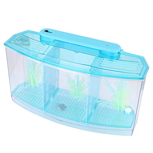 Aquarium Fish , Three Divisions Breeding Isolation Mini Aquarium komplettset LED Acrylic Box for Small Fishes() (Blue)