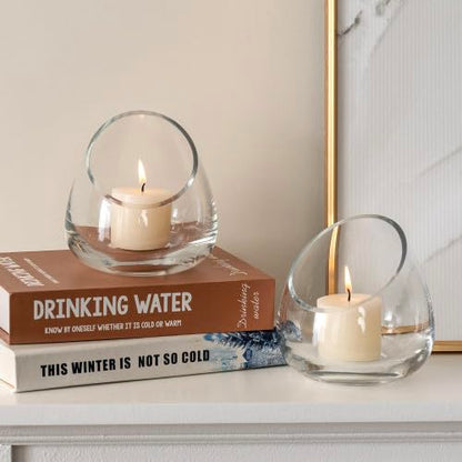 MyGift 5 Inch Premium Clear Glass Air Plant Terrarium, Tealight Candle Holder, Succulent Cactus Plant Vase, Set of 4 - size: Set of 4 (Slanted)