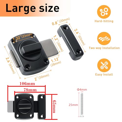 Alise Slide Bolt Latches,Large Size Double Sided Rotate Lock for Cabinet | Rotary Switch Lock,Black Heavy-Duty Gate Latch For Storage Box,Shed Door, Pet House,Wardrobe - color: Black, size: Large Size